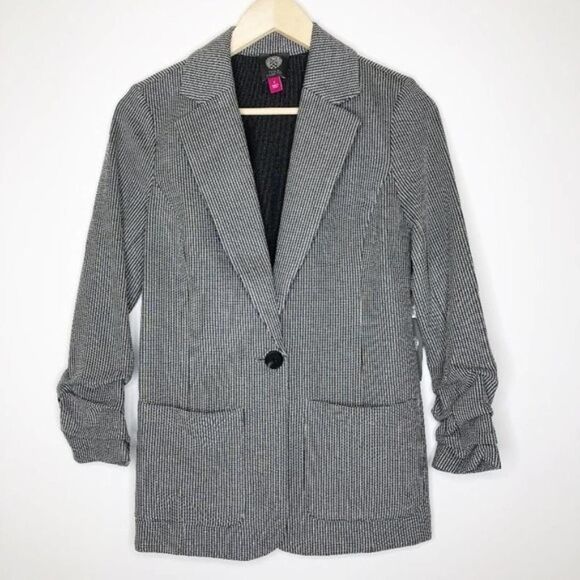VINCE CAMUTO Ruched Sleeve Mini Houndstooth Jacket - Picture 2 of 8